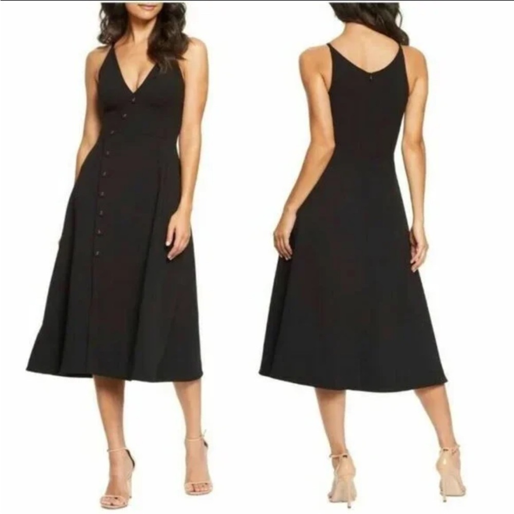 NWT Dress the Population Emily Sleeveless Fit & Flare Button Front Midi Dress